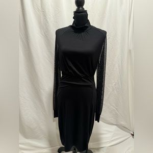 Black, sheer with polkadot, long sleeve dress